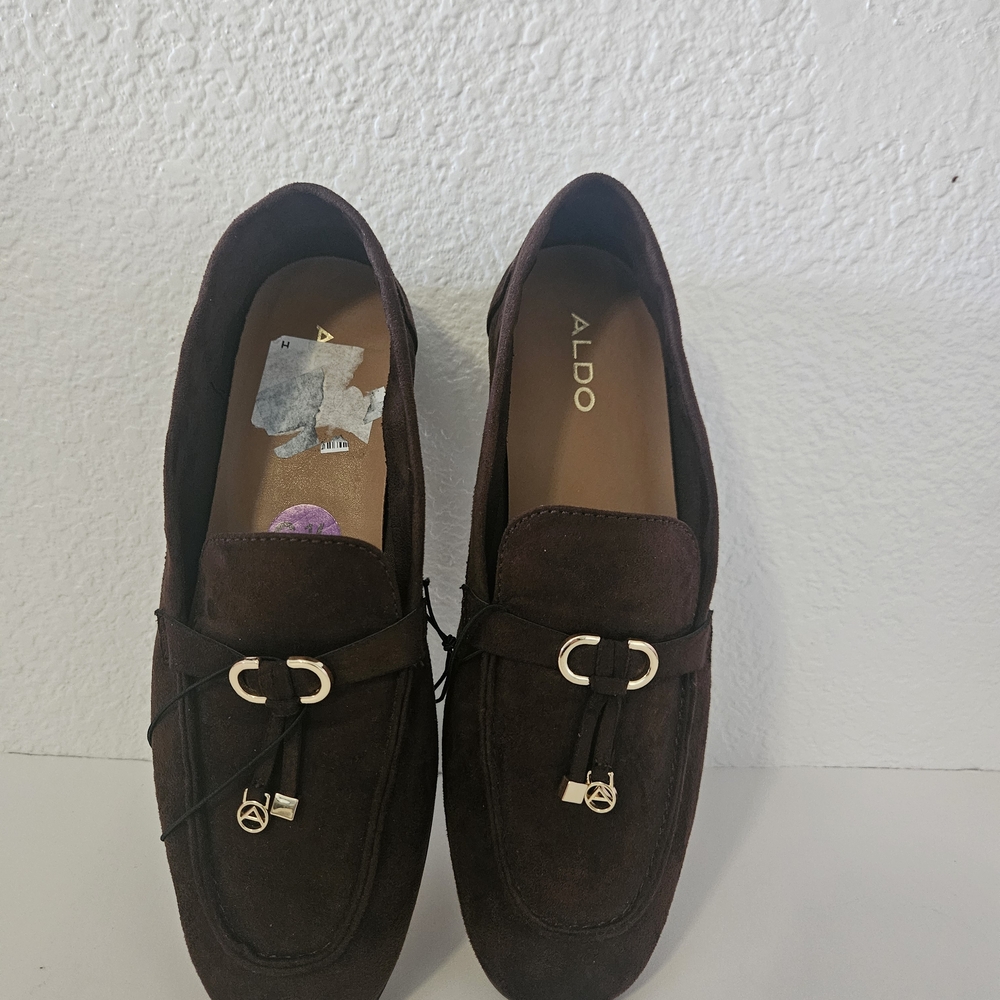Aldo Women's Dark Brown Loafers with Gold Accents
